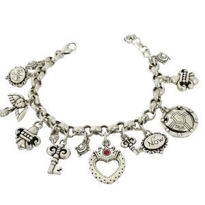 Brighton Fleur De Lis True Heart Love Key Angel Custom Retired Charm Bracelet